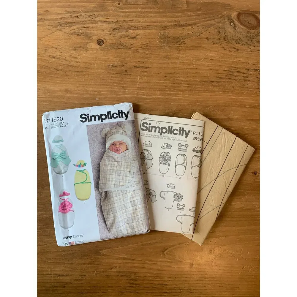 Simplicity Sewing Pattern R11520 Infant Baby Swaddling Wrap Hat US Size XXS-M